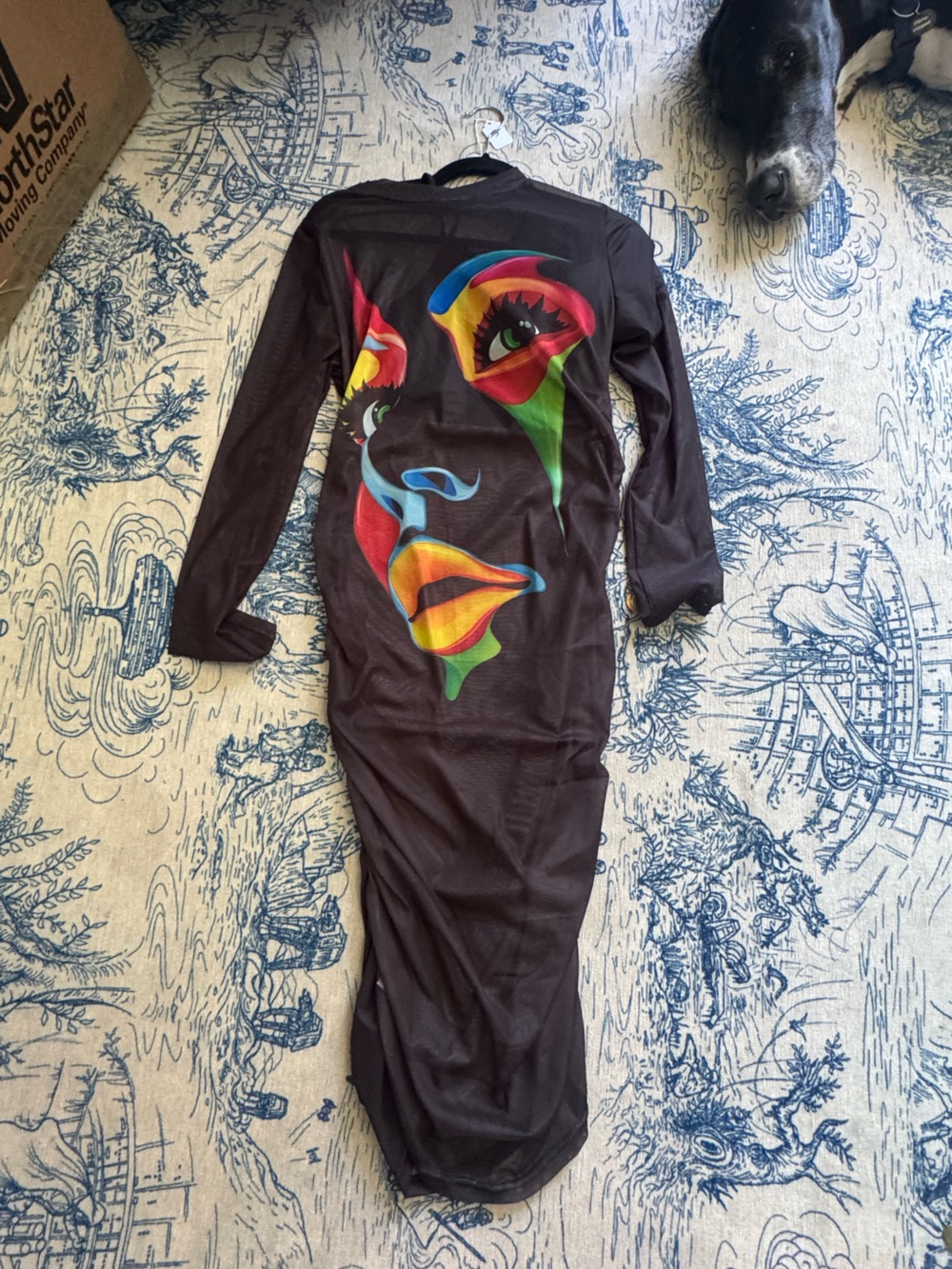 Black Graphic Bodycon Dress with Colorful Face Print